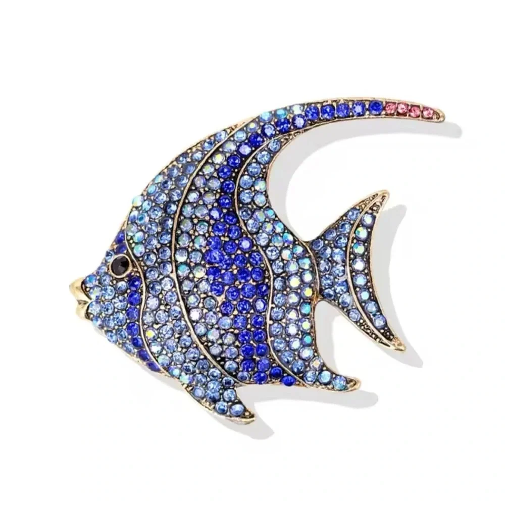 Blue Fish Crystal Brooch